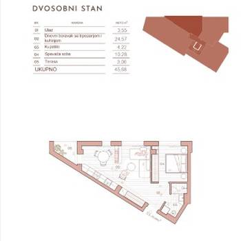 Centar, Dalmatinska, 2.0 45,68m2 novogradnja