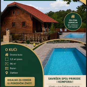 Zlatibor, drvena kuca sa bazenom na prodaju 96 m2 na placu od 5,5 ari